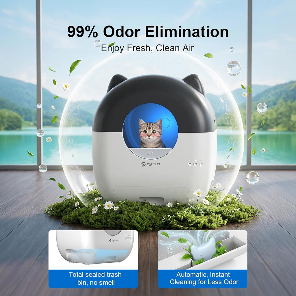 Self Cleaning Cat Litter Box 76L Smart App Control Quiet Multi-Cat